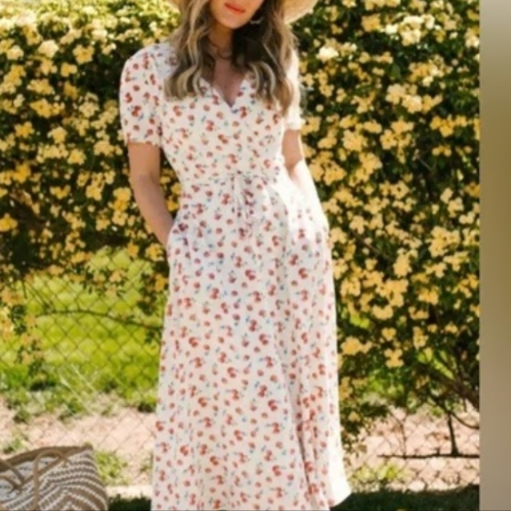Ivy City Co Strawberry Floral Faux Wrap Dress